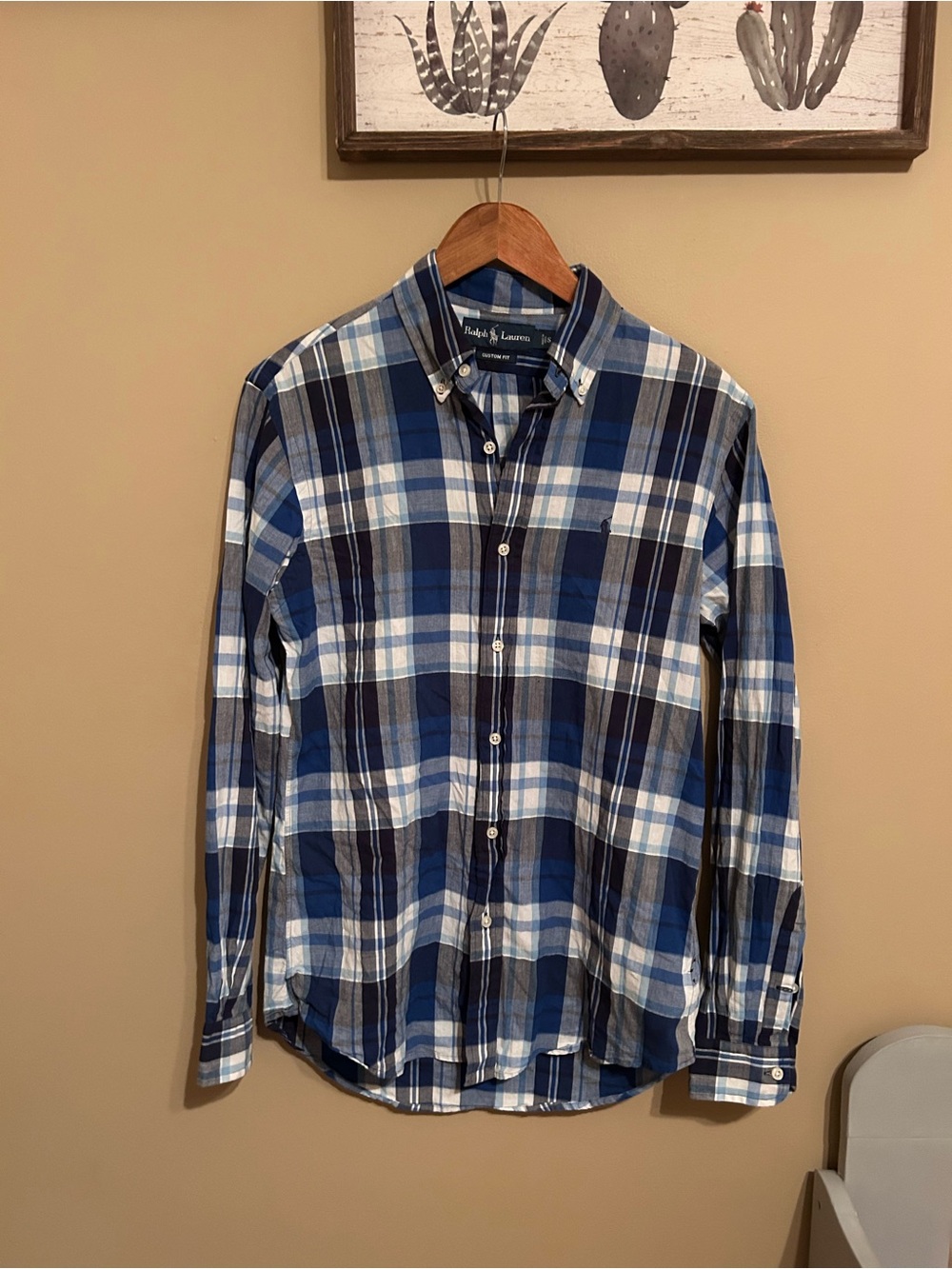 Ralph Lauren Navy and White Plaid Button-Down Shirt